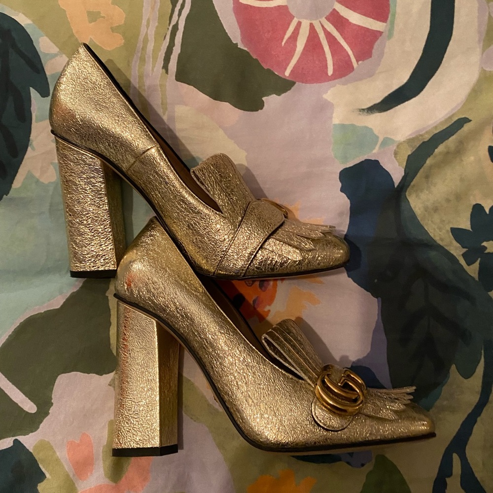 Gucci Marmont Gold Heels